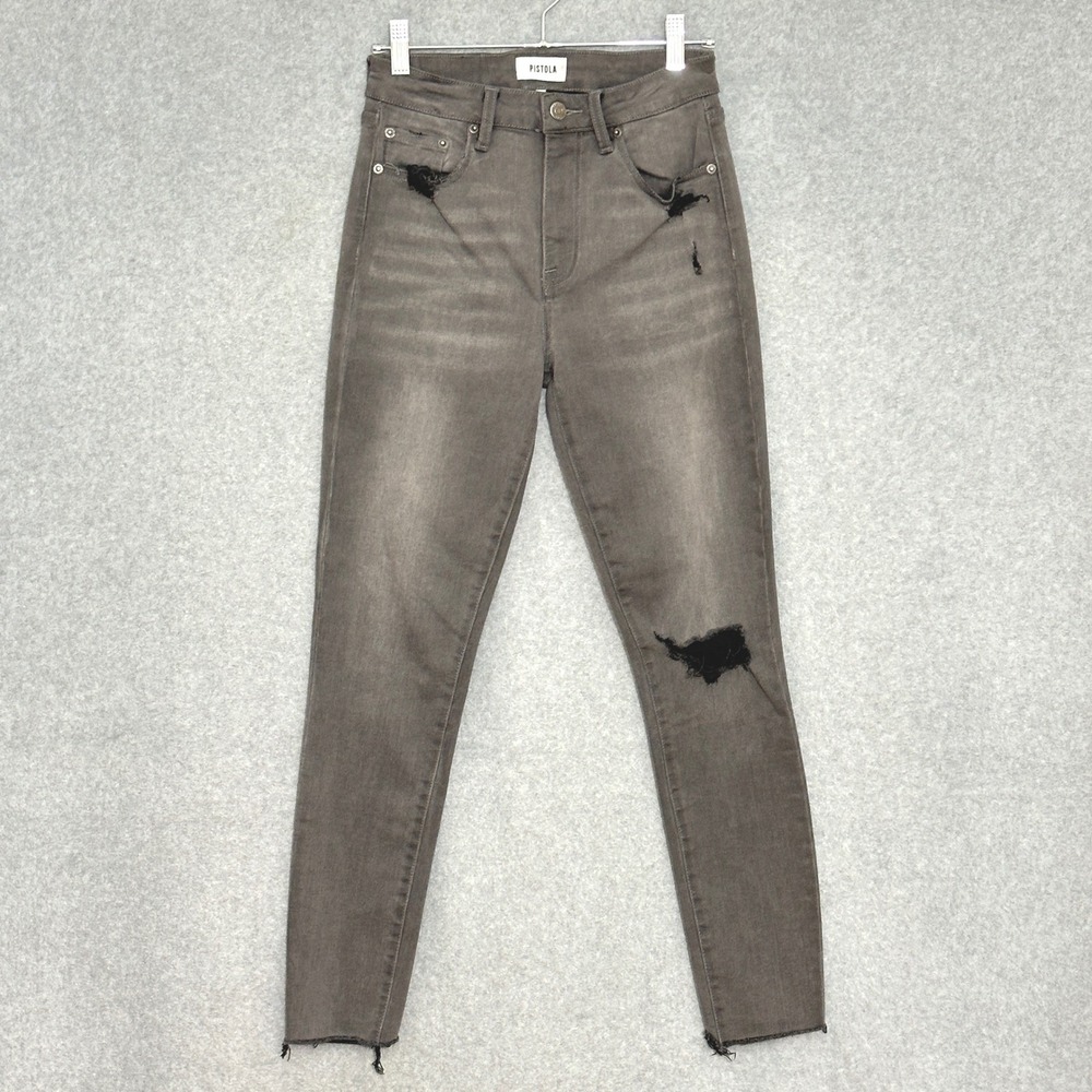 Pistola Womens Jeans 27 Audrey High Rise Skinny Grey Distressed Edgy Punk Rocker